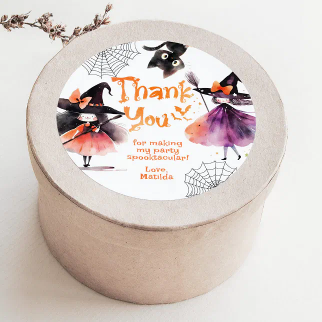 Witches Halloween birthday party thank you Classic Round Sticker | Zazzle