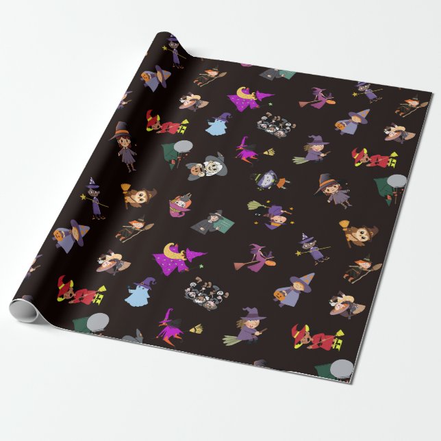 Witches Halloween pattern Wrapping Paper (Unrolled)