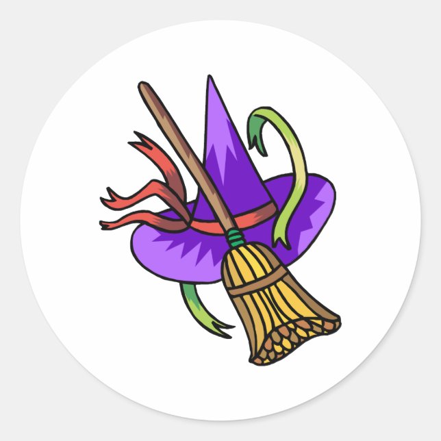 witches hat & broom classic round sticker (Front)