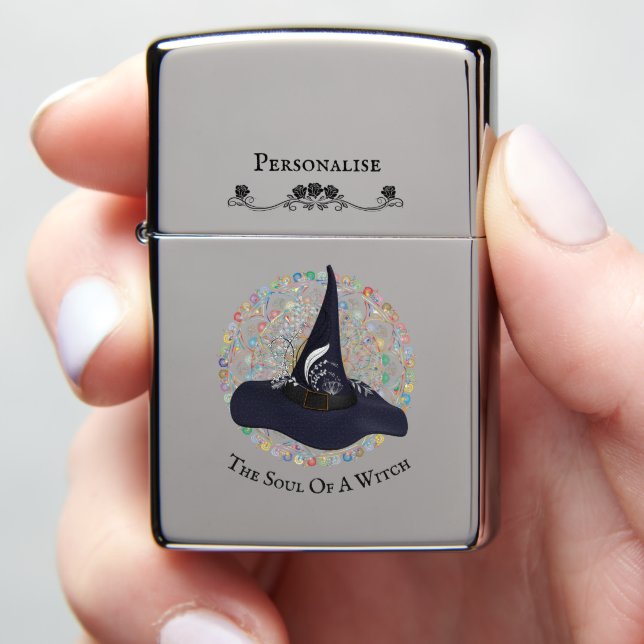 Witches Hat Colorful Mandala Zippo Lighter  (In Hand)