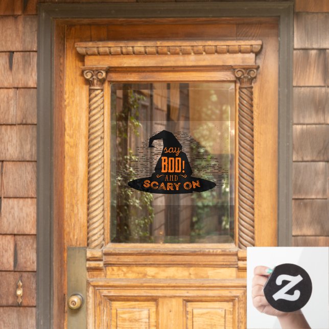 Witches Hat Say Boo and Scary On Halloween  Window Cling (Home Door)