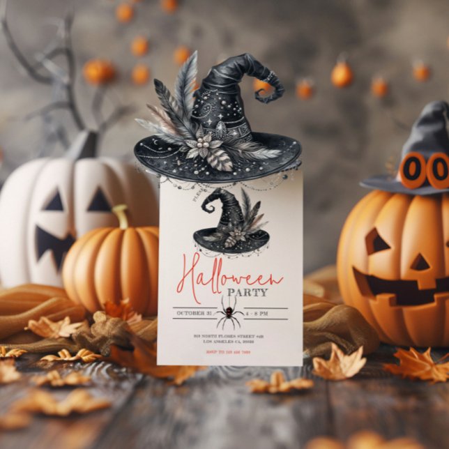 Witches Hat Spidr Minimalistic Halloween Party Invitation (Creator Uploaded)
