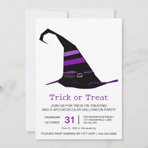 Witches Hat Trick or Treat Halloween Party Invitation