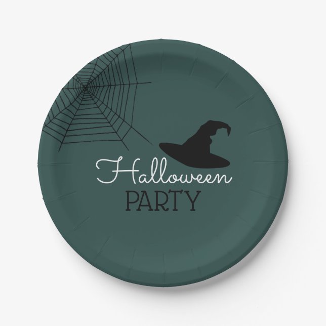 Witches Hat & Web, Halloween Party Paper Plates (Front)
