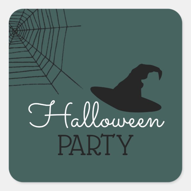 Witches Hat & Web, Halloween Party Square Sticker (Front)