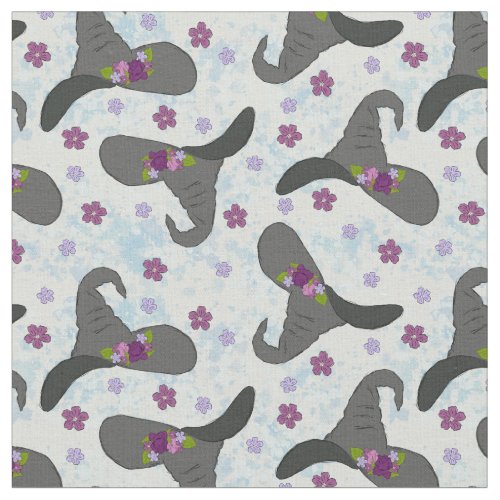 Witches Hats and Flowers Pretty Halloween Fabric