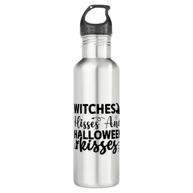 Witches Hisses And Halloween Kisses Stainless Steel Water Bottle (Front)