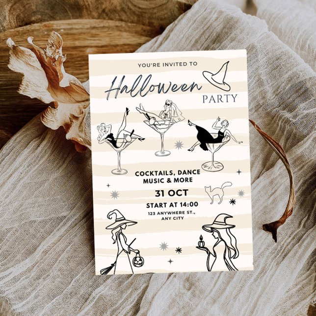 Witches in Martini Glasses Halloween Party Invitation (Creator Uploaded)