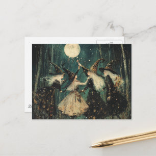 Witches in the Birch Tree Moonlit Forest Postcard