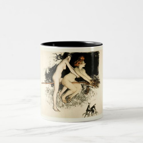 Witches Jean Veber Halloween Male and Female Two_Tone Coffee Mug