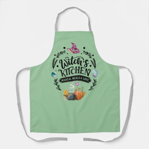 Witches Kitchen Magical Meals and Love Apron Green