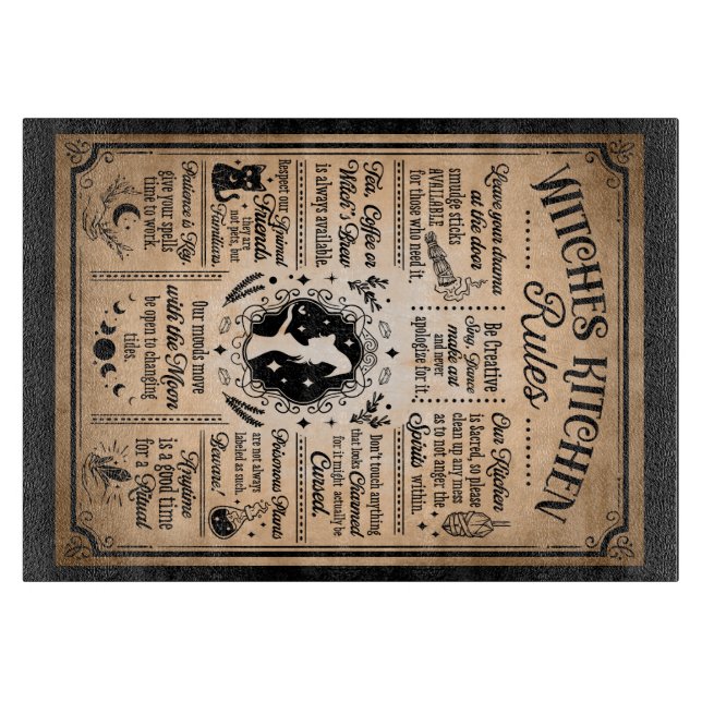 Witches Kitchen Rules Vintage Halloween Cutting Board (Front)