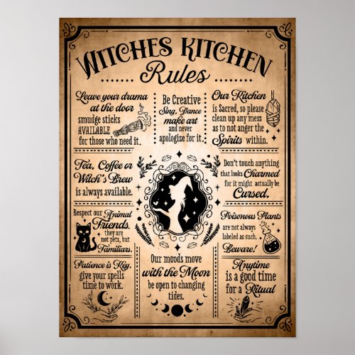 Witches Kitchen Rules Vintage Halloween Poster