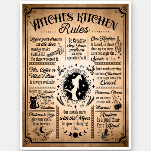Witches Kitchen Rules Vintage Halloween Sticker