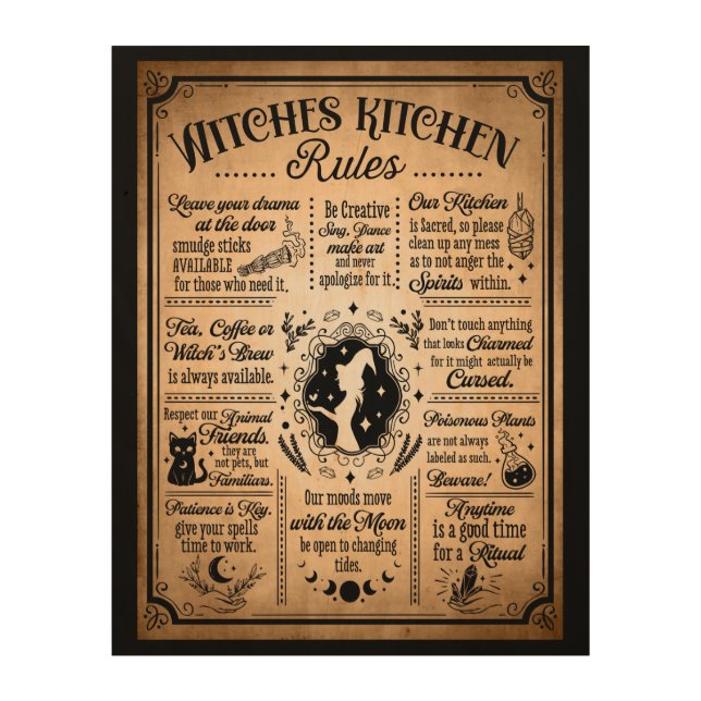 Witches Kitchen Rules Vintage Halloween Wood Wall Art (Front)