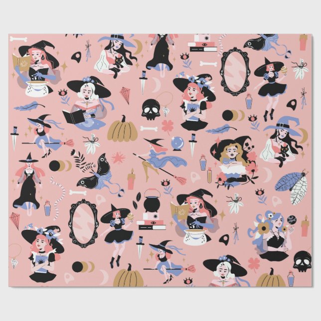 witches magic occult fantasy whimsical witchcraft wrapping paper (Flat)
