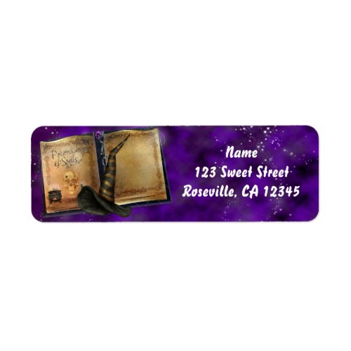 Witches Magic Spell Book Halloween Party Label