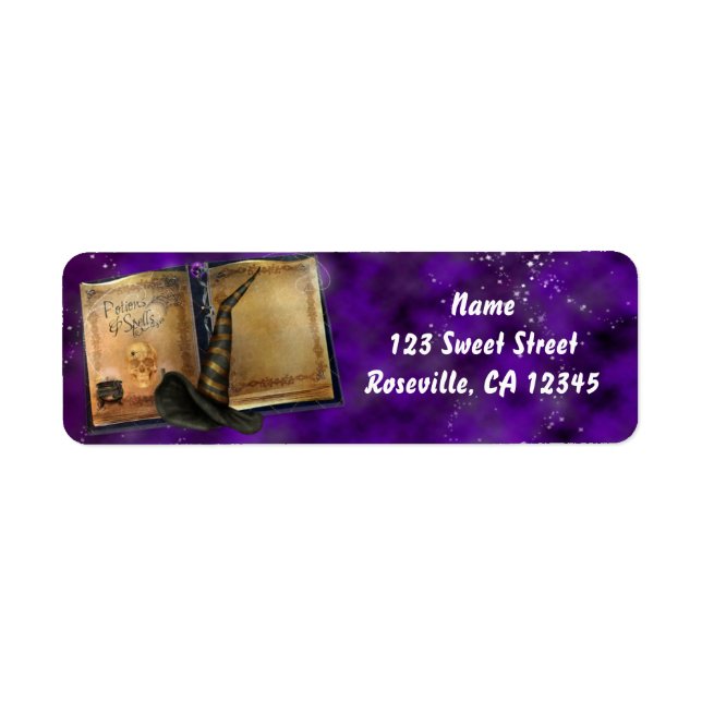 Witches Magic Spell Book Halloween Party Label (Front)