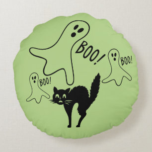 Witches & Moon & Cat & Pumpkin & Ghosts Pillow