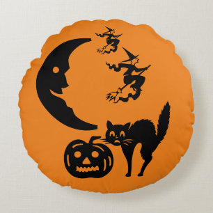 Witches & Moon & Cat & Pumpkin & Ghosts Pillow