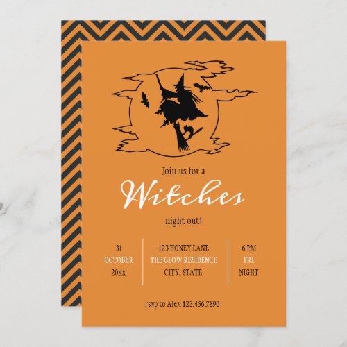 Witches Night Out Flying Witch Halloween Invitation