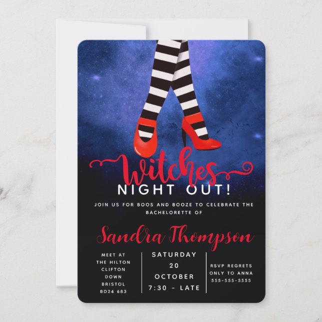 witches night out halloween bachelorette party invitation (Front)