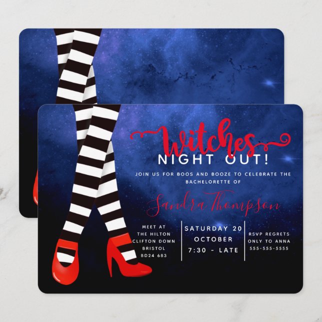 witches night out halloween bachelorette party invitation (Front/Back)