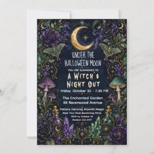 Witches Night Out Halloween Moon Botanical Party Invitation