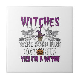 Witches October Halloween Skull Witch Hat Pumpkin_ Ceramic Tile