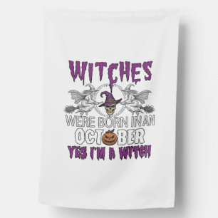 Witches October Halloween Skull Witch Hat Pumpkin_ House Flag