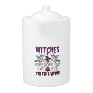 Witches October Halloween Skull Witch Hat Pumpkin_ Teapot
