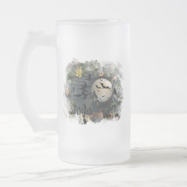 Witches Party Night Frosted Glass Beer Mug (Left)