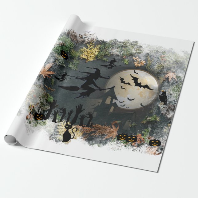 Witches Party Night Wrapping Paper (Unrolled)