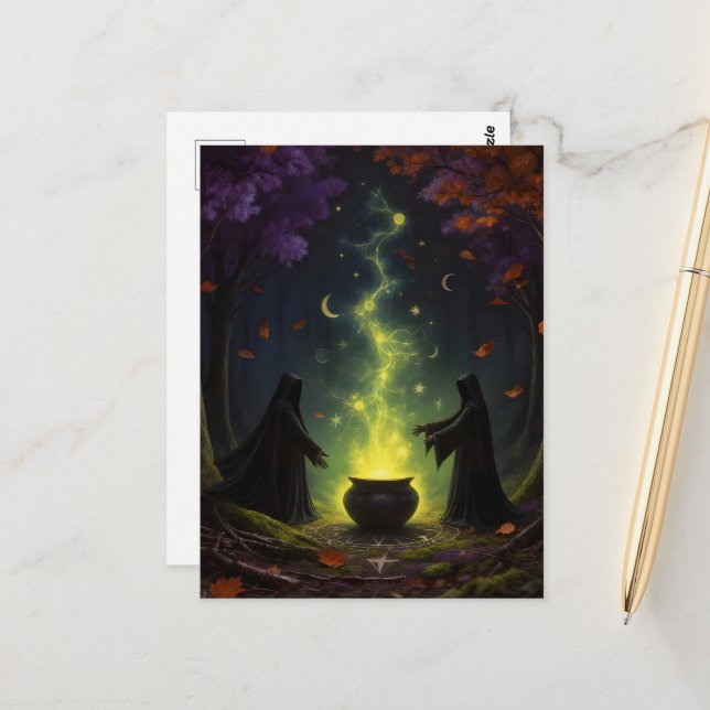 Witches Perform Magick in Forest Postcard (Front/Back In Situ)