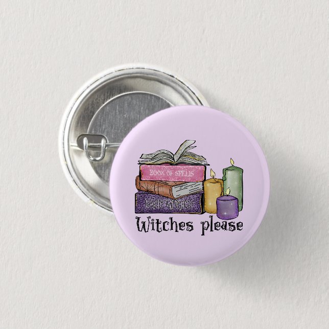 Witches Please – Stack of Witchy Books Button (Front & Back)