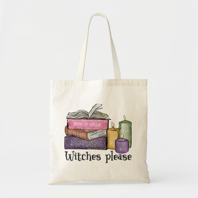 Witches Please – Stack of Witchy Books Tote Bag (Front)