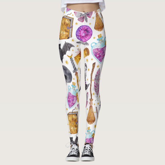 Witches Potion Watercolor Halloween Leggings (Front)