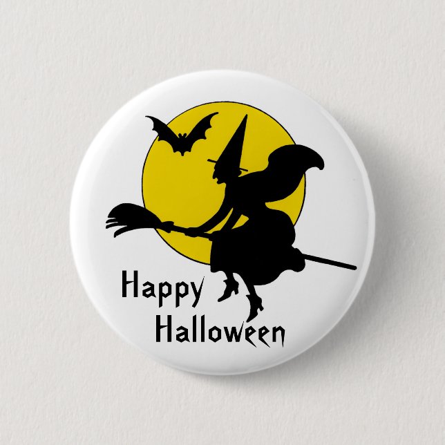 Witches Ride Happy Halloween Pinback Button (Front)