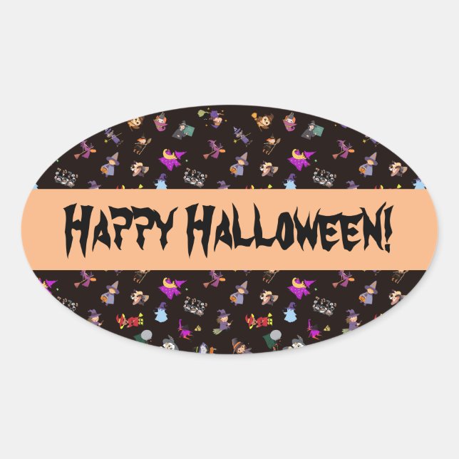 Witches seamless pattern oval sticker (Front)