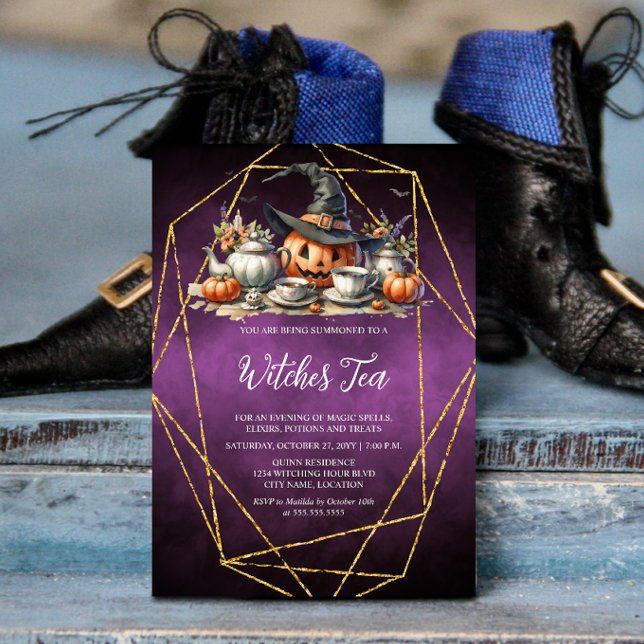 Witches Tea Invitation (Witch's tea / wiccan / Halloween gathering invitation front view.)