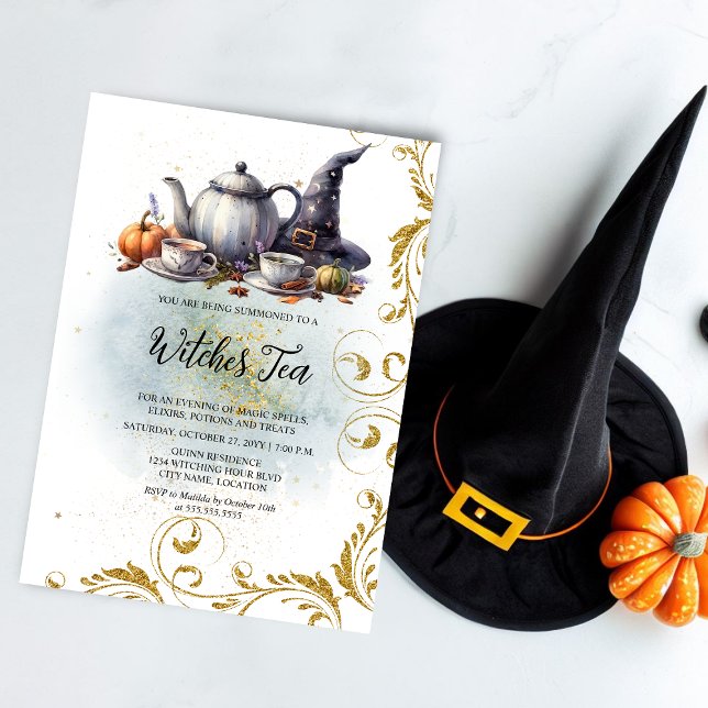 Witches Tea Invitation (Invite your witch friends to a fun witches tea with this elegant invitation.)