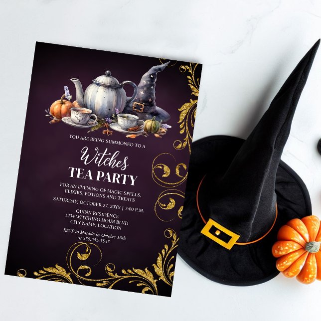 Witches Tea Party Invitation (Get together for a witches tea by inviting your guests with this elegant invitation.)