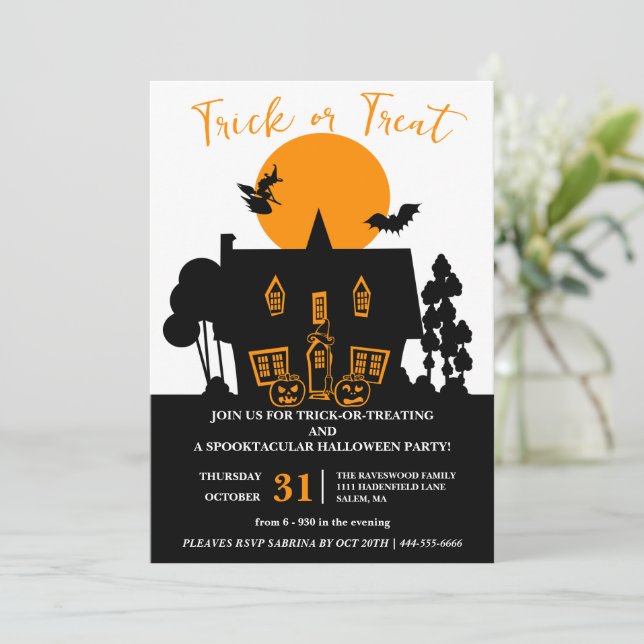 Witches Trick or Treat Halloween Party Invitation (Standing Front)