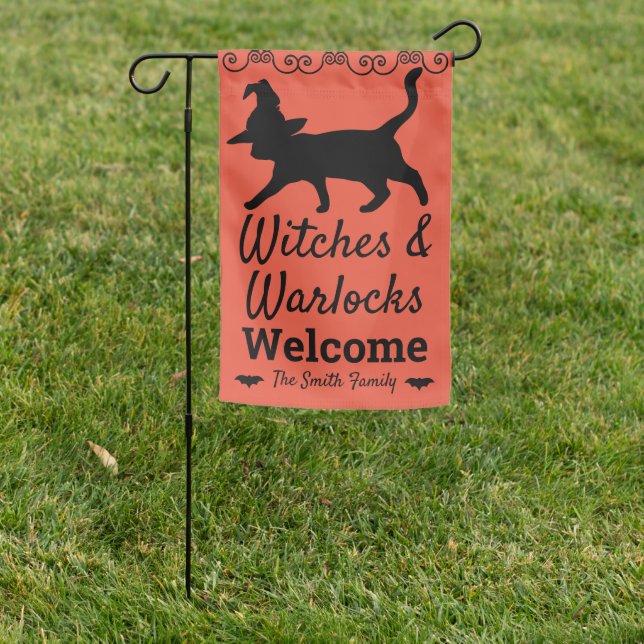 Witches & Warlocks Black Cat Halloween Garden Flag (In SItu)