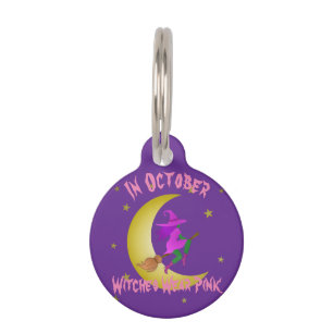 Witches Wear Pink In October Thunder_Cove Pet ID Tag