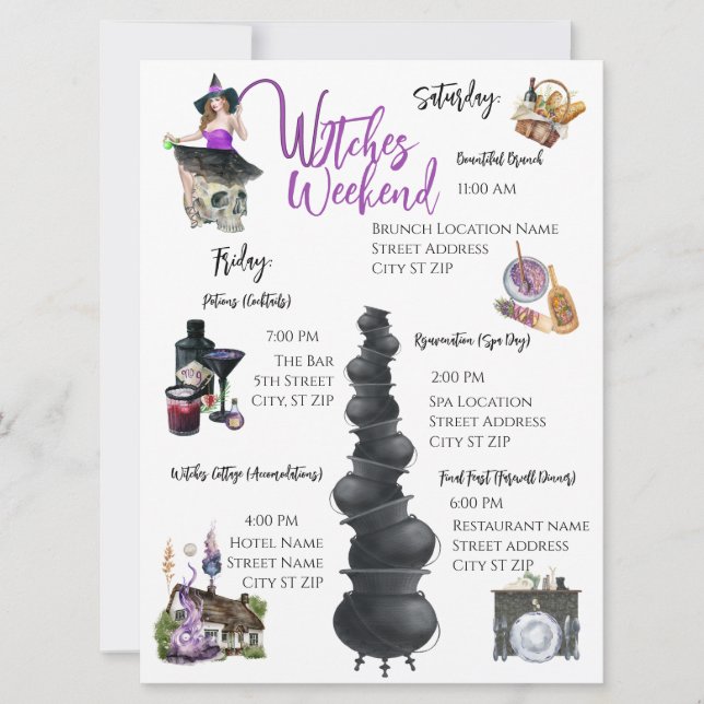 Witches Weekend Bachelorette Party Itinerary Card (Front)