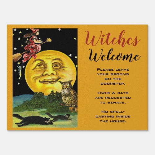 Witches Welcome Funny Vintage Halloween Sign