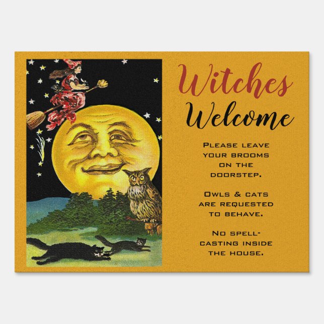 Witches Welcome Funny Vintage Halloween Sign (Front)