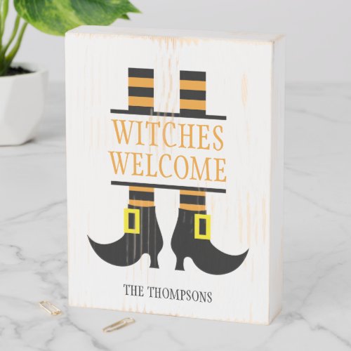 Witches Welcome Halloween Family Name Wooden Box Sign