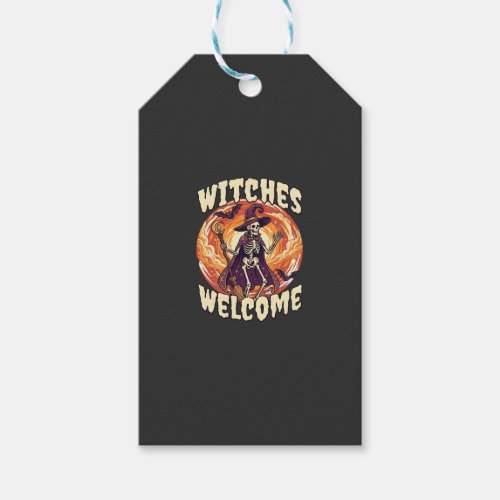 Witches Welcome Halloween Skeleton Witch Broom Bat Gift Tags